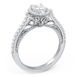Classic Diamond Engagement Ring with Pave Accented Halo and Initial Setting - "The Brigitte"
