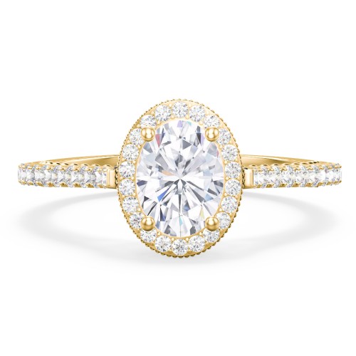 Classic Diamond Engagement Ring with Pave Accented Halo and Initial Setting - "The Brigitte" – 14K Yellow Gold with Lab Diamond