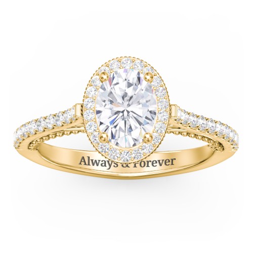 Classic Diamond Engagement Ring with Pave Accented Halo and Initial Setting - "The Brigitte" – 14K Yellow Gold with Lab Diamond