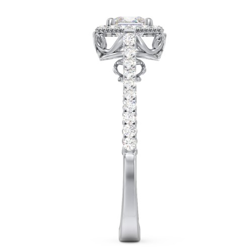 Classic Diamond Engagement Ring with Pave Accented Halo and Initial Setting - "The Brigitte" – 10K White Gold with Lab Diamond