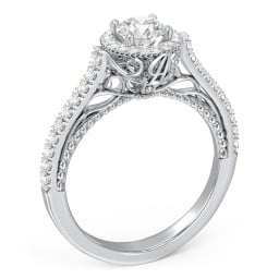 Classic Diamond Engagement Ring with Pave Accented Halo and Initial Setting - "The Brigitte"