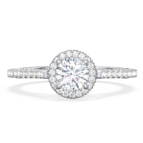 Classic Diamond Engagement Ring with Pave Accented Halo and Initial Setting - "The Brigitte" – 10K White Gold with Lab Diamond