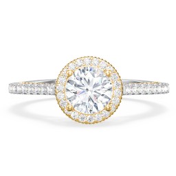 Classic Diamond Engagement Ring with Pave Accented Halo and Initial Setting - "The Brigitte"