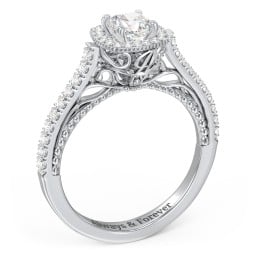 Classic Diamond Engagement Ring with Pave Accented Halo and Initial Setting - "The Brigitte"