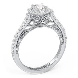 Classic Diamond Engagement Ring with Pave Accented Halo and Initial Setting - "The Brigitte"