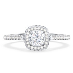 Classic Diamond Engagement Ring with Pave Accented Halo and Initial Setting - "The Brigitte"