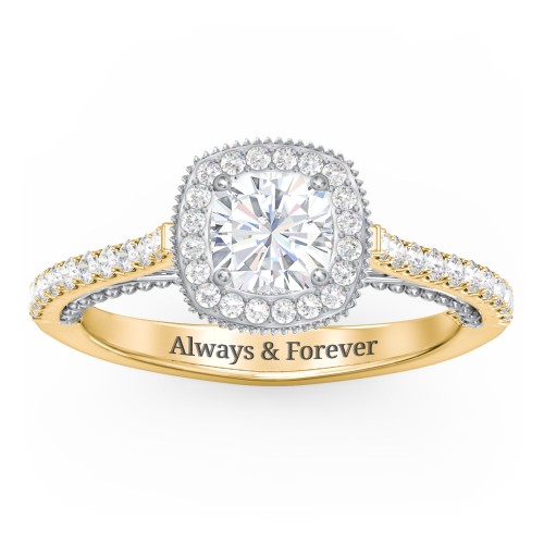 Classic Diamond Engagement Ring with Pave Accented Halo and Initial Setting - "The Brigitte"