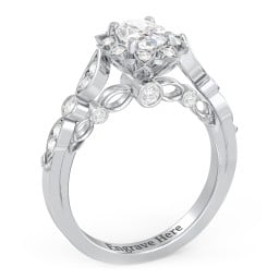 Vintage Solitaire Diamond Engagement Ring with Accents and Floral Setting - "The Audrey"