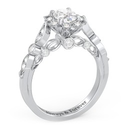 Vintage Solitaire Diamond Engagement Ring with Accents and Floral Setting - "The Audrey"