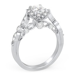 Vintage Solitaire Diamond Engagement Ring with Accents and Floral Setting - "The Audrey"