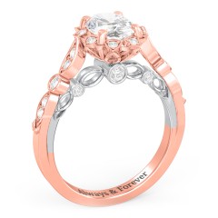 Vintage Solitaire Diamond Engagement Ring with Accents and Floral Setting - "The Audrey" – 14K Rose Gold with Lab Diamond