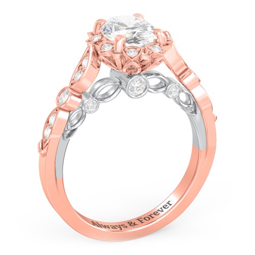 Vintage Solitaire Diamond Engagement Ring with Accents and Floral Setting - "The Audrey" – 14K Rose Gold with Lab Diamond