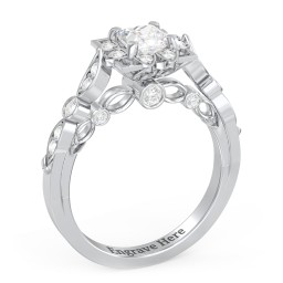 Vintage Solitaire Diamond Engagement Ring with Accents and Floral Setting - "The Audrey"