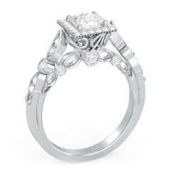 Vintage Diamond Engagement Ring with Accents and Halo Setting - "The Audrey" – 10K White Gold with Lab Diamond