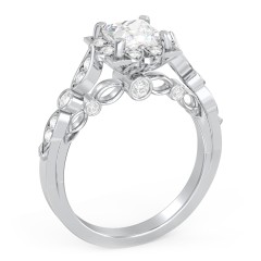 Vintage Solitaire Diamond Engagement Ring with Accents and Floral Setting - "The Audrey" – 10K White Gold with Lab Diamond