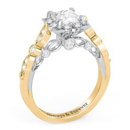Vintage Solitaire Diamond Engagement Ring with Accents and Floral Setting - "The Audrey"