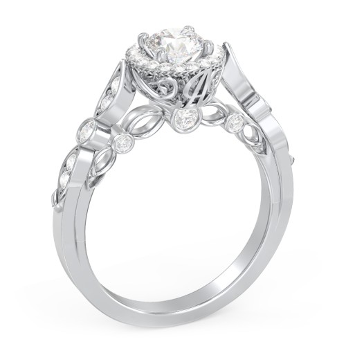 Vintage Diamond Engagement Ring with Accents and Halo Setting - "The Audrey" – 10K White Gold with Lab Diamond