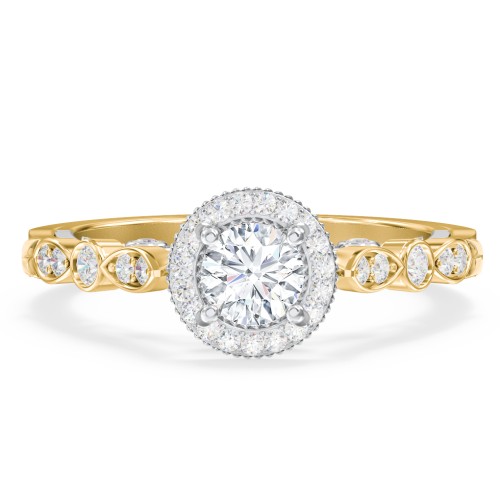 Vintage Diamond Engagement Ring with Accents and Halo Setting - "The Audrey" – 10K Yellow Gold with Lab Diamond