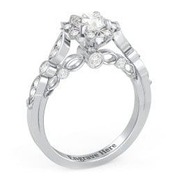 Vintage Solitaire Diamond Engagement Ring with Accents and Floral Setting - "The Audrey"