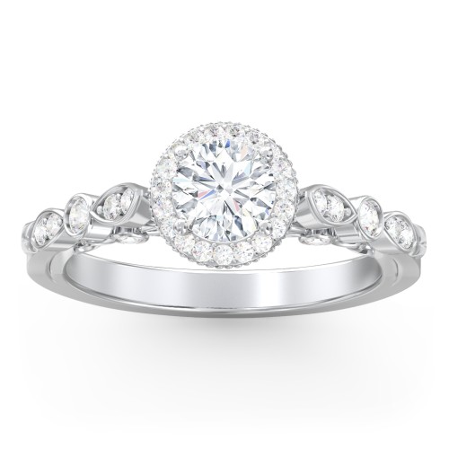 Vintage Diamond Engagement Ring with Accents and Halo Setting - "The Audrey"