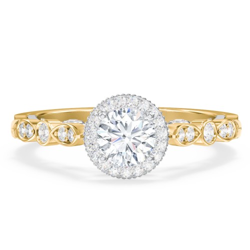 Vintage Diamond Engagement Ring with Accents and Halo Setting - "The Audrey" – 10K Yellow Gold with Lab Diamond