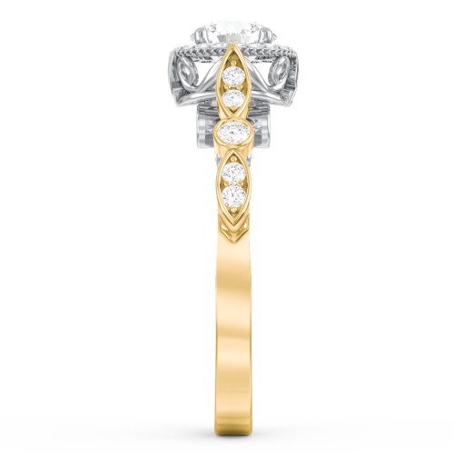 Vintage Diamond Engagement Ring with Accents and Halo Setting - "The Audrey" – 10K Yellow Gold with Lab Diamond