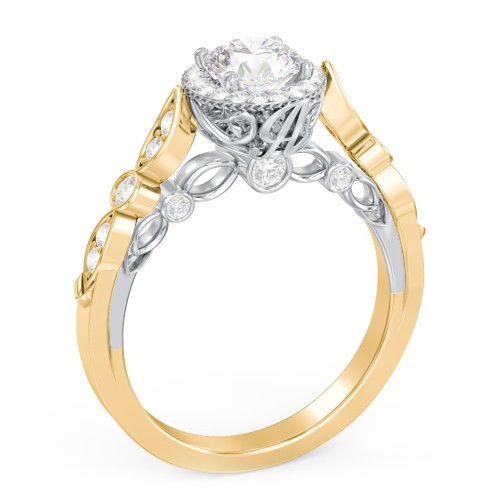 Vintage Diamond Engagement Ring with Accents and Halo Setting - "The Audrey" – 10K Yellow Gold with Lab Diamond