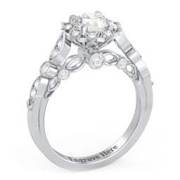 Vintage Solitaire Diamond Engagement Ring with Accents and Floral Setting - "The Audrey"
