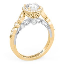 Vintage Diamond Engagement Ring with Accents and Halo Setting - "The Audrey" in 10K Solid Yellow Gold with Lab Diamond and 04LABDIAM-RD-1.00-SI1-F-VG