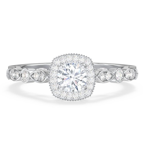 Vintage Diamond Engagement Ring with Accents and Halo Setting - "The Audrey" – 10K White Gold with Lab Diamond