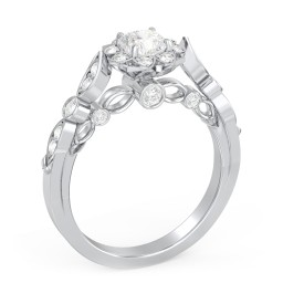 Vintage Solitaire Diamond Engagement Ring with Accents and Floral Setting - "The Audrey"