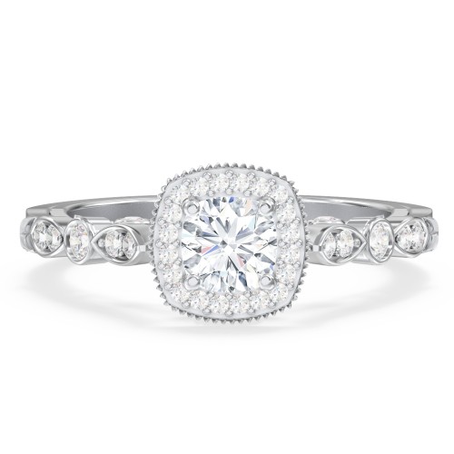 Vintage Diamond Engagement Ring with Accents and Halo Setting - "The Audrey" – 10K White Gold with Lab Diamond