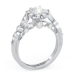 Vintage Solitaire Diamond Engagement Ring with Accents and Floral Setting - "The Audrey"