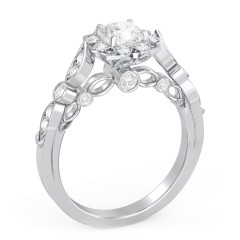 Vintage Solitaire Diamond Engagement Ring with Accents and Floral Setting - "The Audrey" – 10K White Gold with Lab Diamond