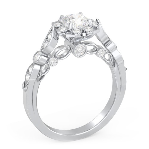 Vintage Solitaire Diamond Engagement Ring with Accents and Floral Setting - "The Audrey" – 10K White Gold with Lab Diamond