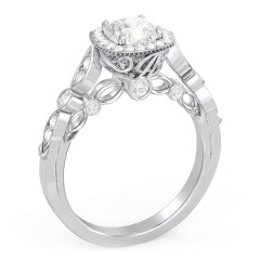 Vintage Diamond Engagement Ring with Accents and Halo Setting - "The Audrey" – 10K White Gold with Lab Diamond