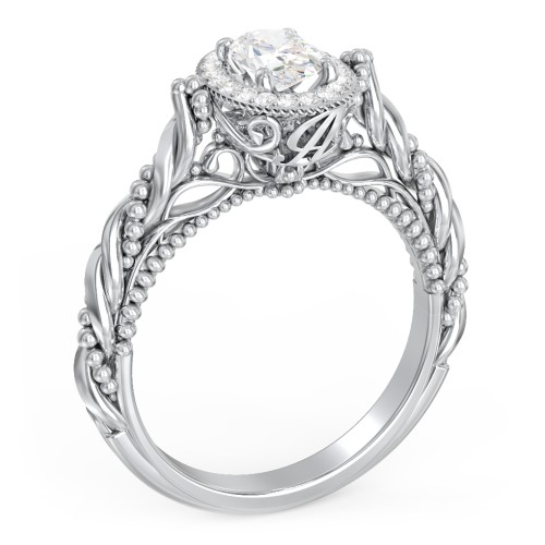 Vintage Diamond Engagement Ring with Accents and Halo Setting - "The Rita" – 10K White Gold with Lab Diamond