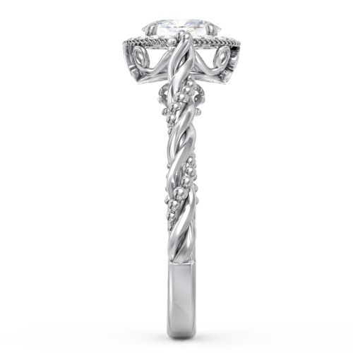 Vintage Diamond Engagement Ring with Accents and Halo Setting - "The Rita" – 10K White Gold with Lab Diamond