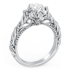Vintage Solitaire Diamond Engagement Ring with Accents and Floral Setting - "The Rita" – 10K White Gold with Lab Diamond
