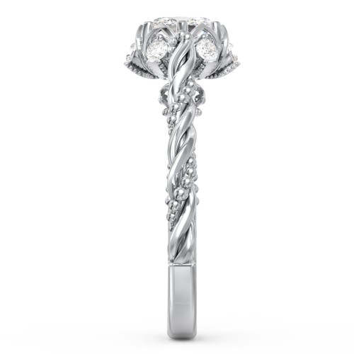 Vintage Solitaire Diamond Engagement Ring with Accents and Floral Setting - "The Rita" – 10K White Gold with Lab Diamond