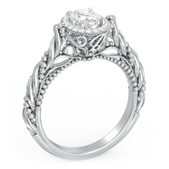 Vintage Diamond Engagement Ring with Accents and Halo Setting - "The Rita" – 10K White Gold with Lab Diamond