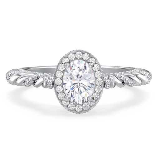 Vintage Diamond Engagement Ring with Accents and Halo Setting - "The Rita" – 10K White Gold with Lab Diamond