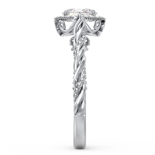 Vintage Diamond Engagement Ring with Accents and Halo Setting - "The Rita" – 10K White Gold with Lab Diamond