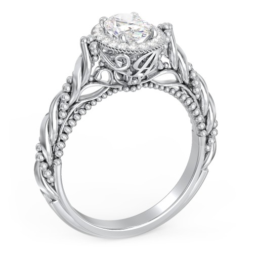 Vintage Diamond Engagement Ring with Accents and Halo Setting - "The Rita" – 10K White Gold with Lab Diamond