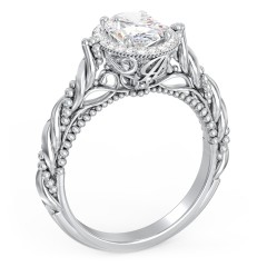 Vintage Diamond Engagement Ring with Accents and Halo Setting - "The Rita" – 10K White Gold with Lab Diamond