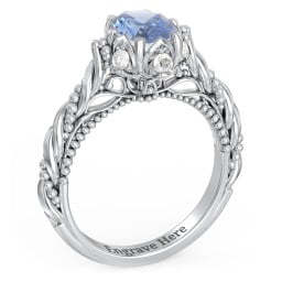 Vintage Solitaire Diamond Engagement Ring with Accents and Floral Setting - "The Rita"