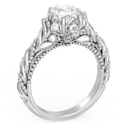 Vintage Solitaire Diamond Engagement Ring with Accents and Floral Setting - "The Rita"