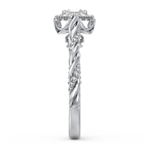 Vintage Diamond Engagement Ring with Accents and Halo Setting - "The Rita" – 10K White Gold with Lab Diamond