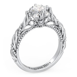 Vintage Solitaire Diamond Engagement Ring with Accents and Floral Setting - "The Rita"