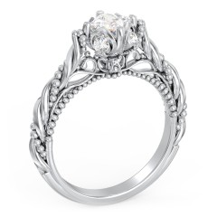 Vintage Solitaire Diamond Engagement Ring with Accents and Floral Setting - "The Rita" – 10K White Gold with Lab Diamond